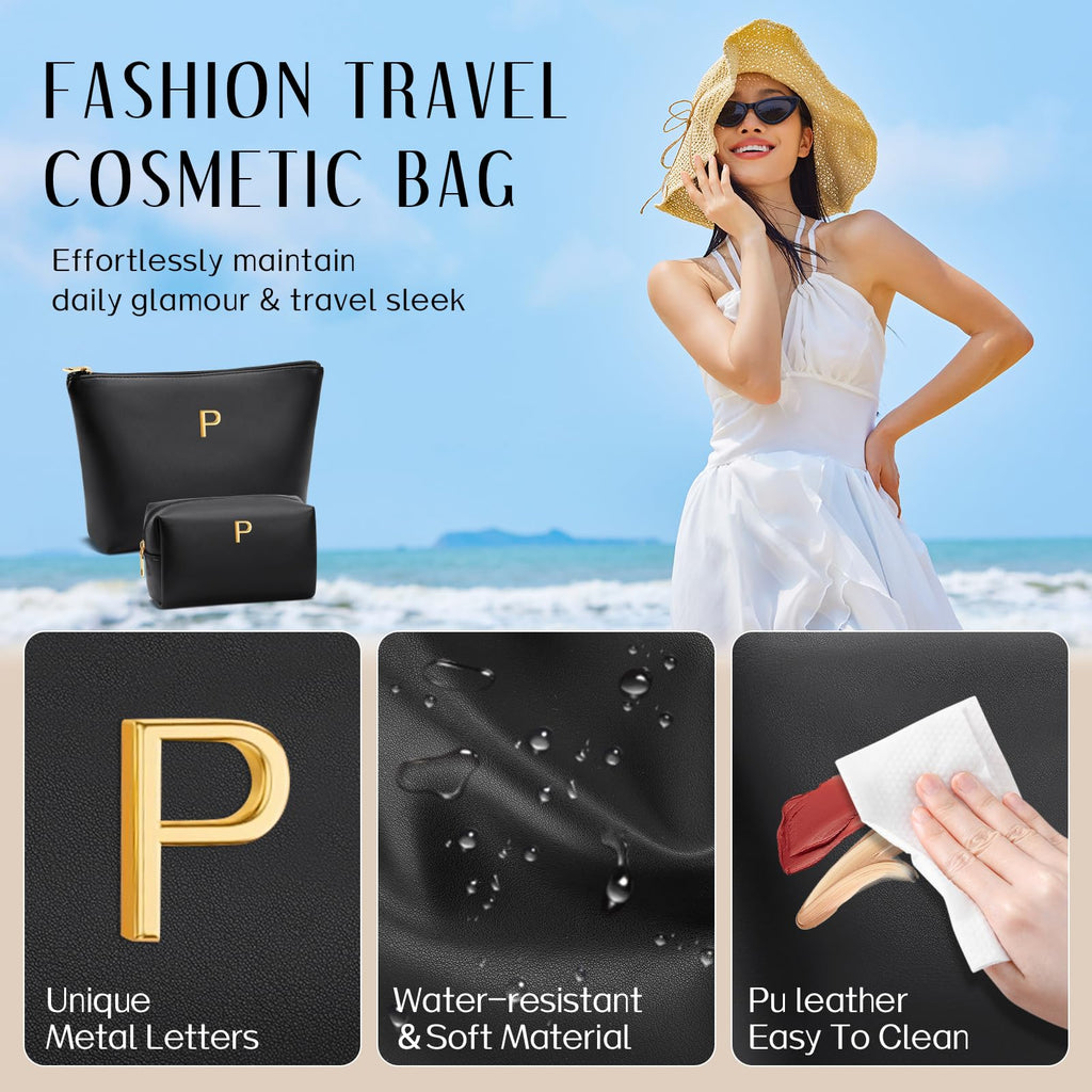 CLOUDWINGS Gifts for Women Girls Personalized Initial Travel Makeup Bag