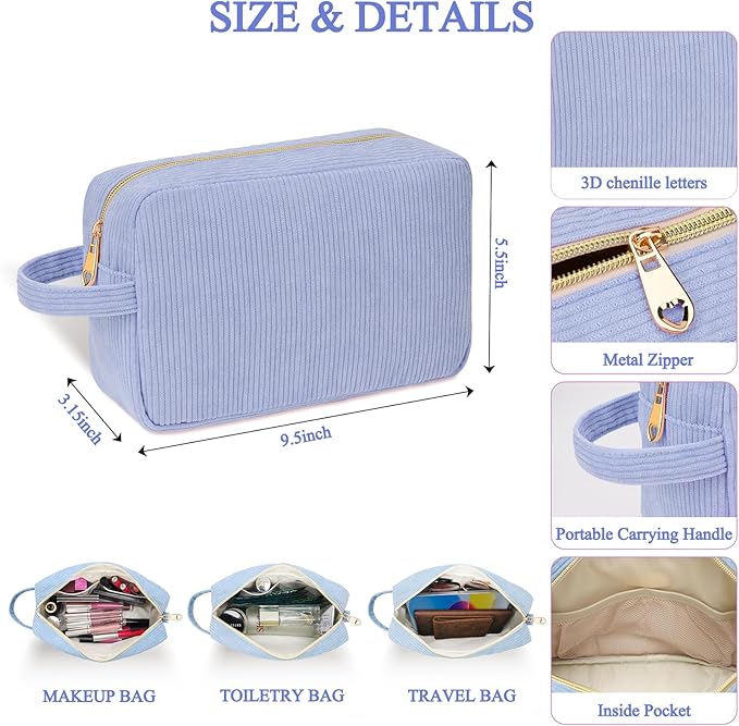Sernaxi Personalized Initial Makeup Bag Trendy Stuff Corduroy Cosmetic Bag Travel Toiletry Bag, Valentine’s Day Gift Makeup Organizer Case & Makeup Pouch for Women Teen Girls Mom Girlfriend Wife