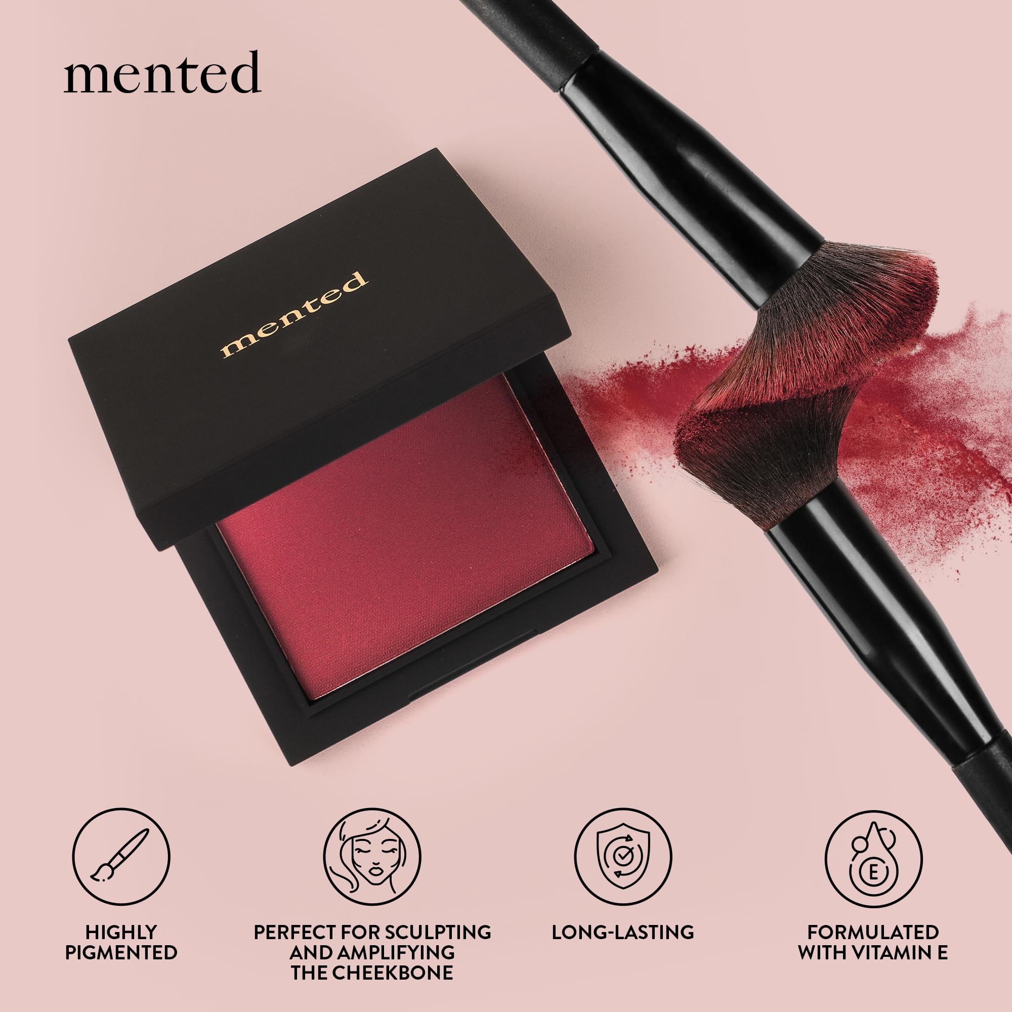 Mented Cosmetics Made in Italy, Cruelty Free Makeup, Vegan, Paraben Free, Shimmer Cheek Blush Palette for Face, Powder Face Blush for Women with Vitamin E, 0.2oz/7g, Pinky Promise