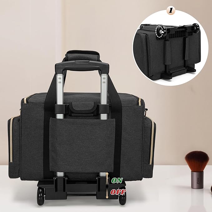 LUXJA Rolling Makeup Case with 3 Removable Makeup Bags and 1 Brush Holder