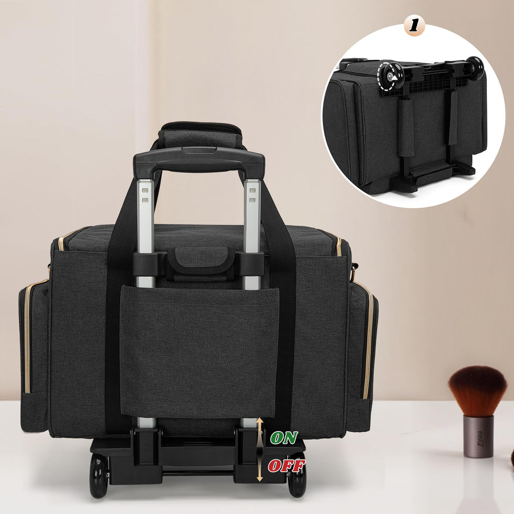 LUXJA Rolling Makeup Case with 3 Removable Makeup Bags and 1 Brush Holder