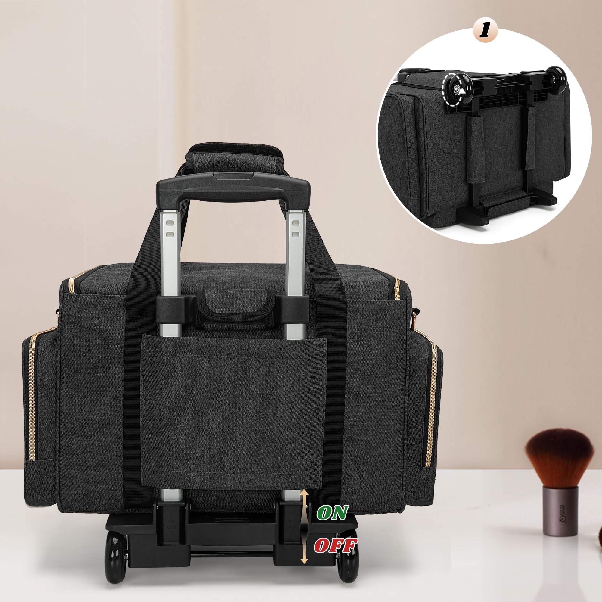 LUXJA Rolling Makeup Case with 3 Removable Makeup Bags and 1 Brush Holder