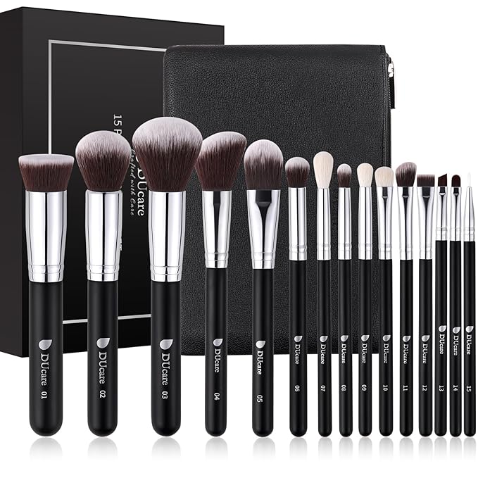 DUcare Makeup Brushes with Travel Bag 15Pcs Makeup Brush Set