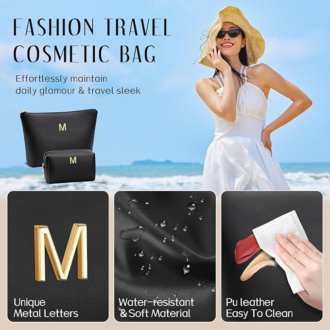 CLOUDWINGS Gifts for Women Girls Personalized Initial Travel Makeup Bag