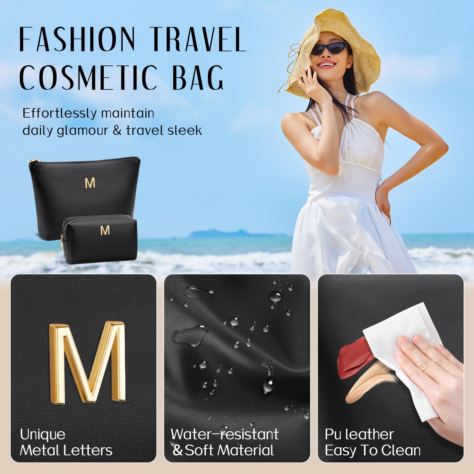 CLOUDWINGS Gifts for Women Girls Personalized Initial Travel Makeup Bag