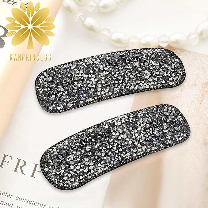 Kanprincess Crystal Hair Clips 2-Pack, Strong Sparkly Barrettes for Women