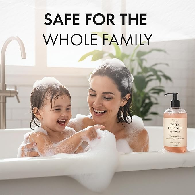 Daily Balance Body Wash – Natural Fragrance Free Cleanser – Plant-Based Hydrating Shower Gel with Oatmeal, Aloe & Chamomile – Vegan, pH Balanced, Sulfate-Free Clean Beauty Care. 12 Fl Oz (355 ML)