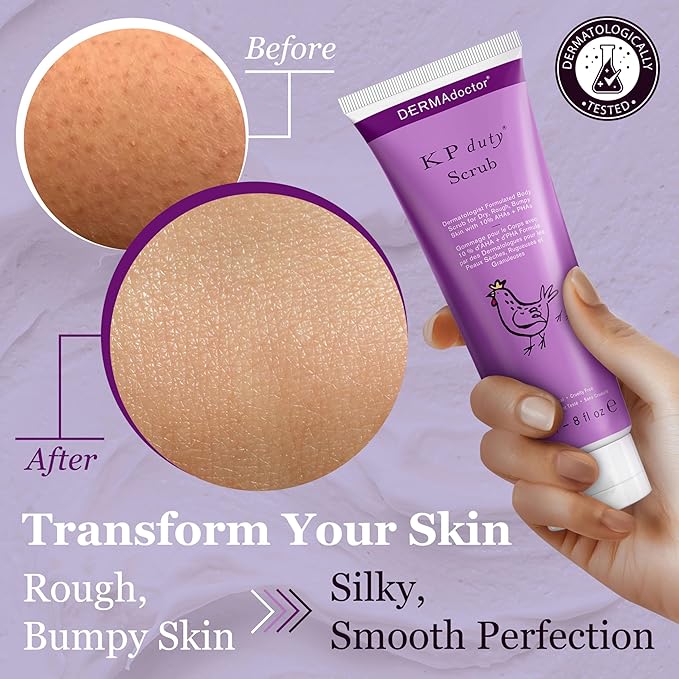 DERMAdoctor KP Bump Eraser Body Scrub with 10% AHAs + PHAs for Keratosis Pilaris, Dry, Rough, and Bumpy Skin, Dermatologist Formulated Exfoliating Body Scrub with Glycolic and Lactic acids - 8 Fl oz