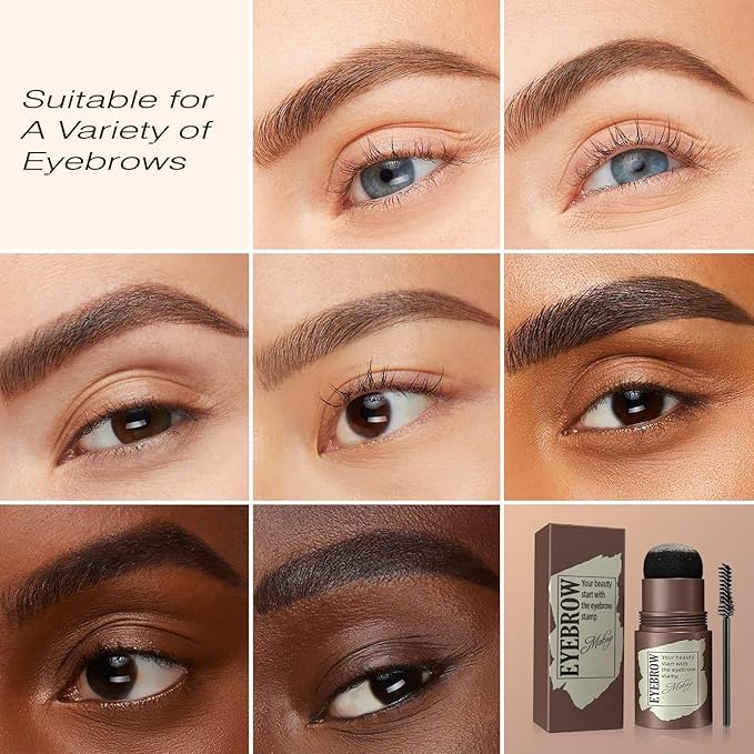 Eyebrow Stamp Stencil Kit - Long-Lasting Eyebrow Powder with Brush, Waterproof & Smudge-Proof Brow Shaping Kit with 24 Reusable Thin & Thick Eyebrow Stencils for Voluminous Brow (Medium Brown)
