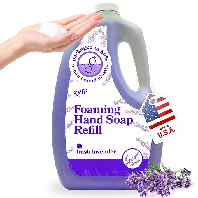 ZYFE Lavender Hand Soap Refills Foam, 64oz Liquid Hand Soap Foam Refill in Recycled Bottle, Natural Handwash Refill with Essential Oils, Biodegradable & Moisturizing