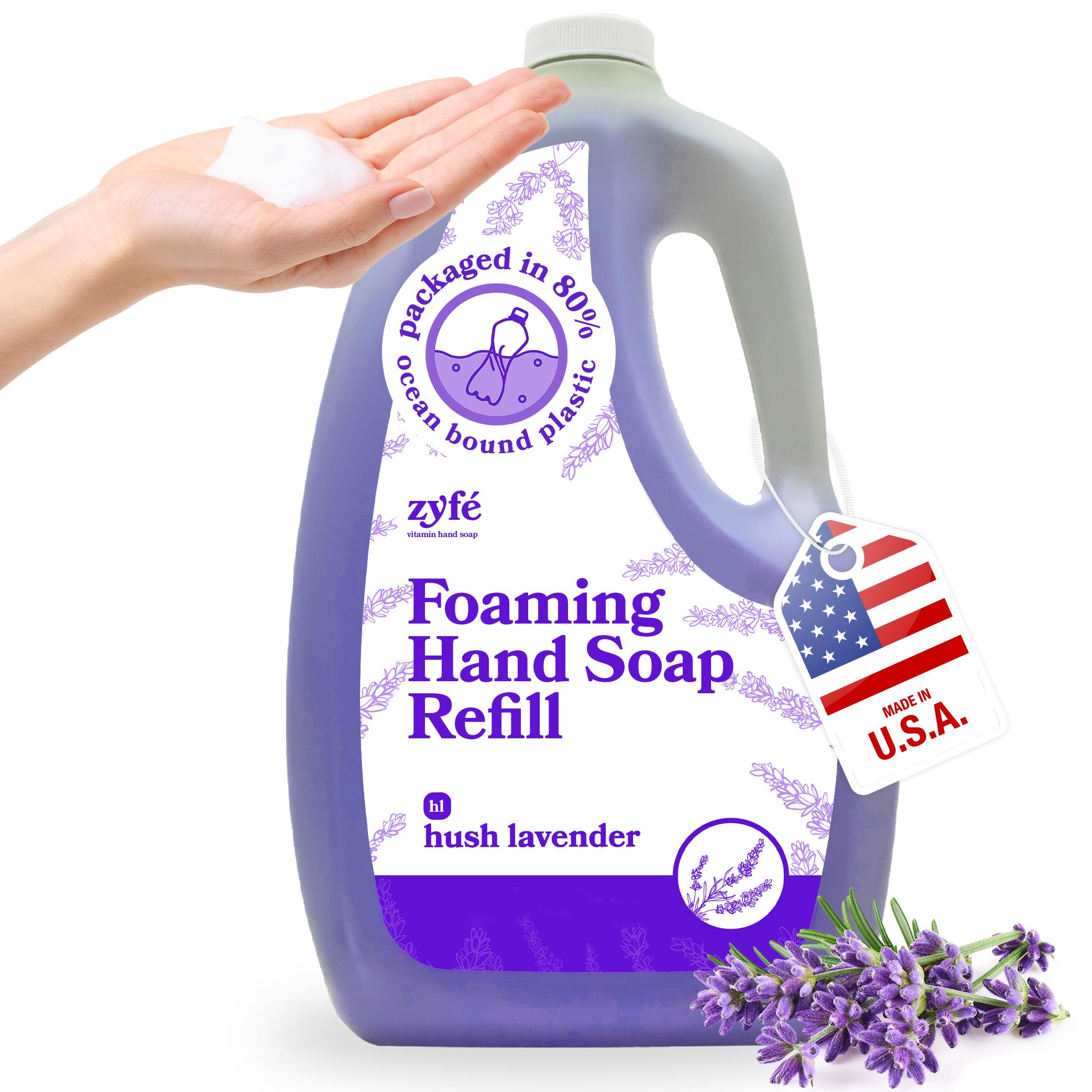 ZYFE Lavender Hand Soap Refills Foam, 64oz Liquid Hand Soap Foam Refill in Recycled Bottle, Natural Handwash Refill with Essential Oils, Biodegradable & Moisturizing