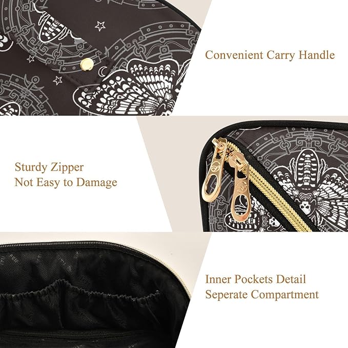 MNSRUU Makeup Organizer Bag, Skull Butterfly Black Travel Makeup Bags Makeup Vanity Case Large Capacity Rhombus Cosmetic Toiletry Bag for Girl Women Ladies