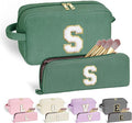 YOOLIFE Girls Makeup Bag - Teen Girl Gifts Deep Green Letter Make Up Bag Cosmetic Bag Mini Makeup Brush Bag Mother Teacher Gifts for Women Her Best Friend Birthday Gifts for Women Sister Initial S