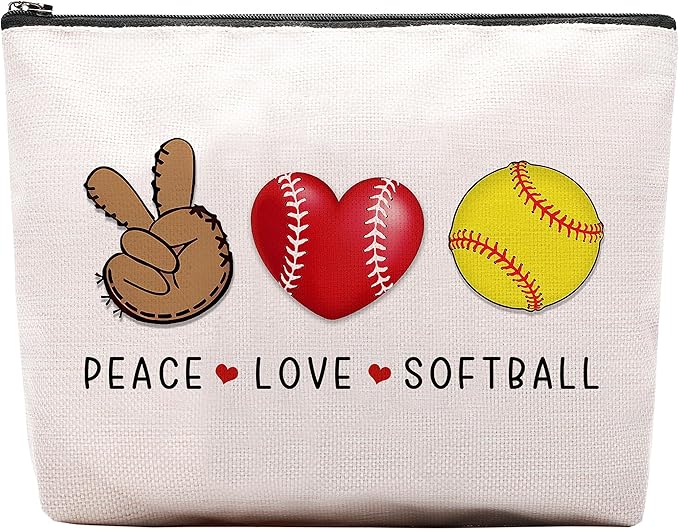 CEASQVAA Softball Cosmetic Bag for Women, Birthday Gifts for Softball Lovers, Coach & Team
