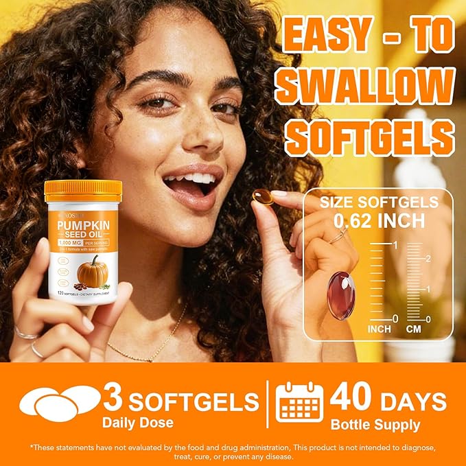 SXOSXO Pumpkin Seed Oil Capsules, 2-in-1 Formula with Saw Palmetto, Cold Pressed Virgin Oil for Hair Growth & Prostate Health, Rich in Essential Fatty Acids & Phytosterols, Non-GMO, 100 Softgels
