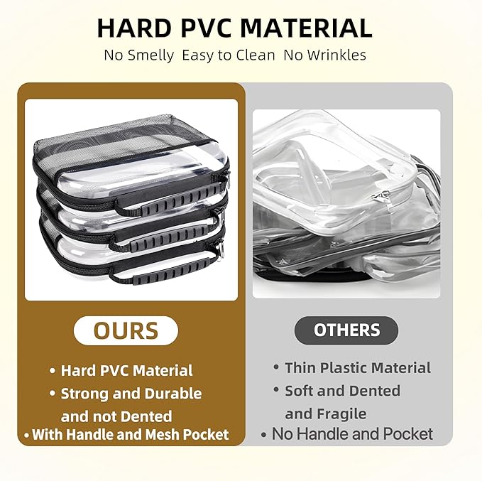 XULIONTS 3PCS Clear Hard Plastic Zipper Case, Portable Cosmetic Bag with Double Zipper, Waterproof Clear Toiletry Bag, Clear Hard Shell Zipper Case, Diaper Bag Organizing Pouches, Travel Toiletry Bag