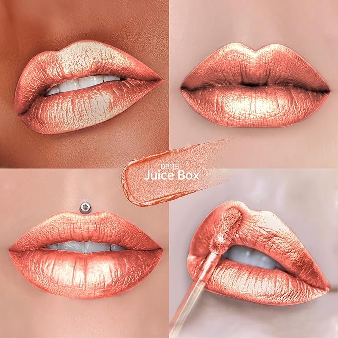 Peach Red Lipsticks for Women Metallic Glitter Lipstick Long Lasting