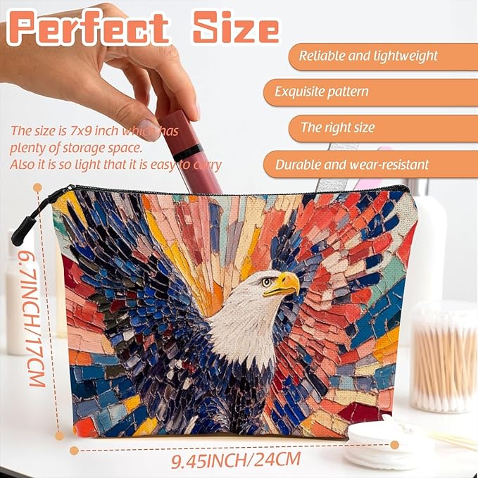 Scribesense Cosmetic Bags Travel Makeup Toilet Case Waterproof Pouch for Women Girls 6.7X9.45inches - Vivid Rainbow - Hued Eagle