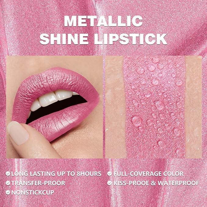 ilembane Mauve Pink Metallic Shimmer Liquid Lipstick Long Wear - Light Up