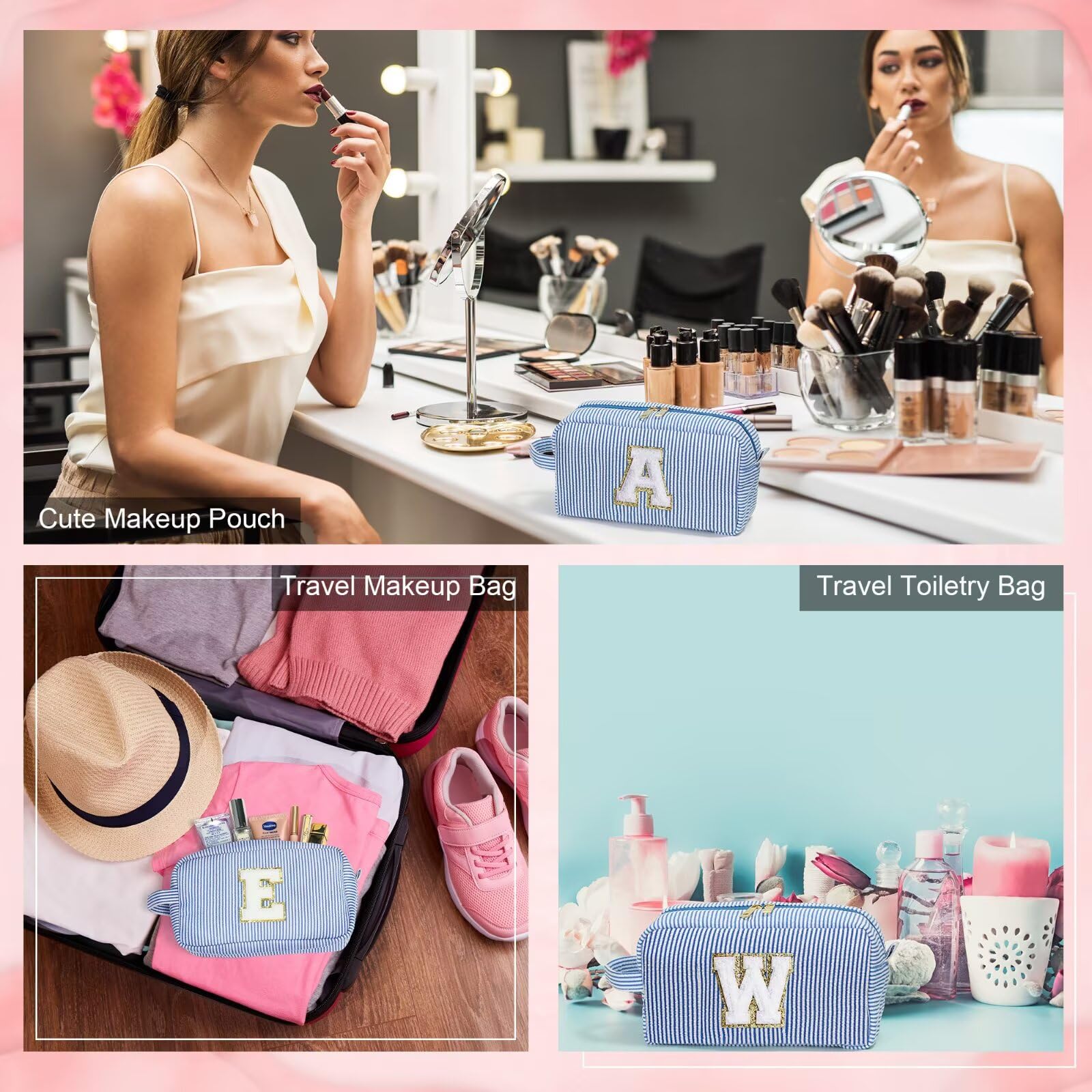YOOLIFE Bridesmaid Proposal Gifts - Personalized Bridal Shower Bridesmaid Bride To Be Bachelorette Party Gifts Maid Matron Honor Gifts, Monogram Initial Blue Makeup Bag Cosmetic Bag, Blue B