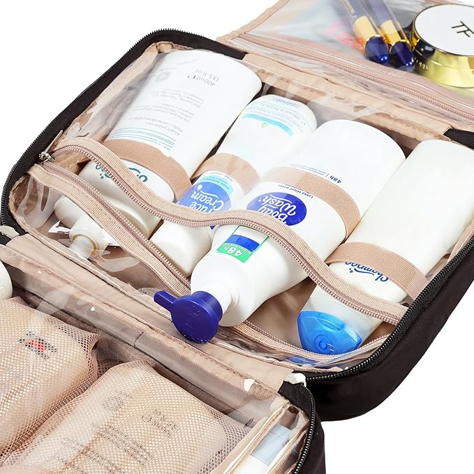NISHEL Travel Toiletry Bag for Women Hanging Organizer Makeup Case Pockets