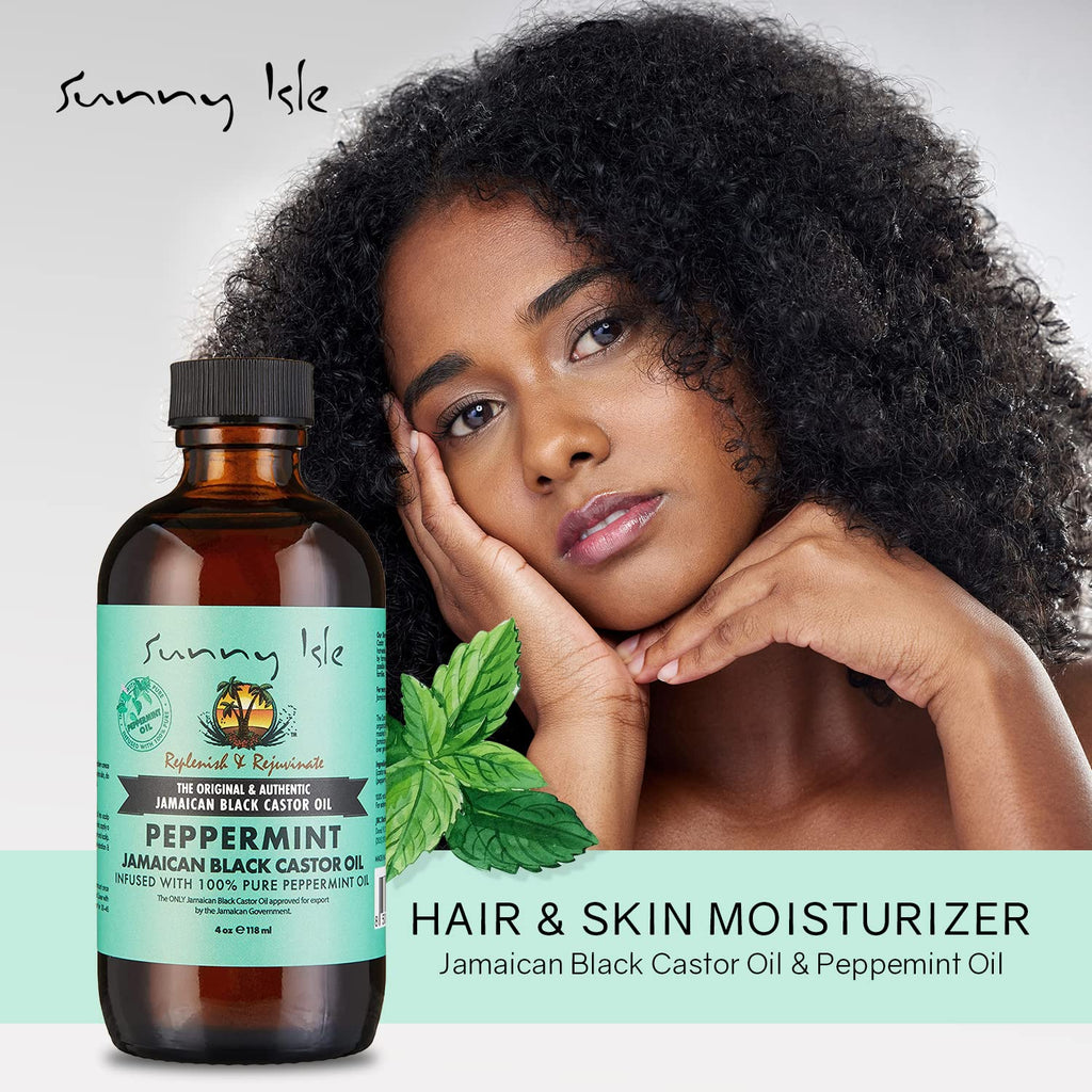 Sunny Isle Peppermint Jamaican Black Castor Oil 4oz - Hair, Scalp, Skin