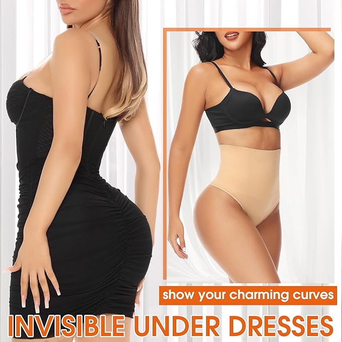 Niceuare Tummy Control Thong Shapewear for Women High Waist Body Shaper Underwear Seamless Comfortable Panty Thong（Nude，X-Large