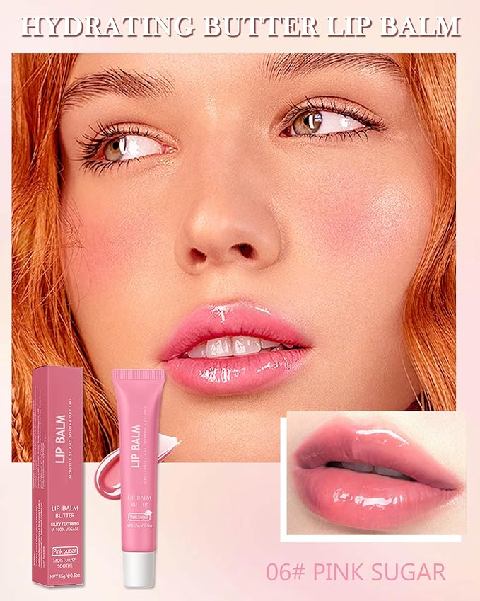Lip Balm Butter Pink Sugar,Yummy Lip Gloss Oil,Jelly Lip Treatment Lipgloss