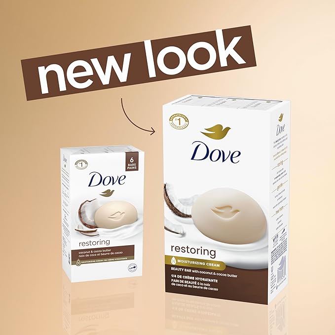 Dove Restoring Beauty Bar Soap 8 Count, Coconut & Cocoa Butter, 3.75 oz