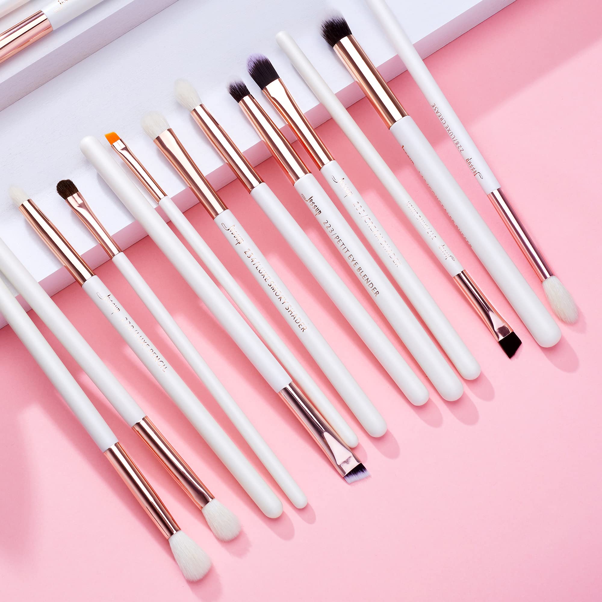 Jessup Eye Makeup Brush Set Professional 15pcs White/Rose Gold Premium Natural-synthetic Eye Shadow Blending Concealer Eye & Brow Liner Brushes, T217