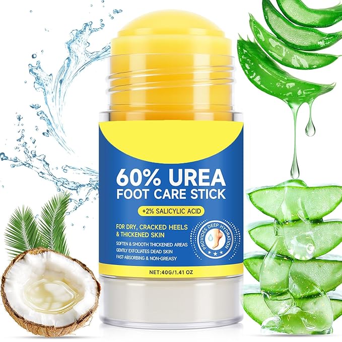 ConfidMiss Foot Care Stick with 60% Urea 2% Salicylic Acid Aloe Vera coconut tea tree oil, Foot Callus Dead Hard Skin Remover Moisturizer for Rough Dry Cracked Feet, Knees, Elbows, Hands Repair Stick