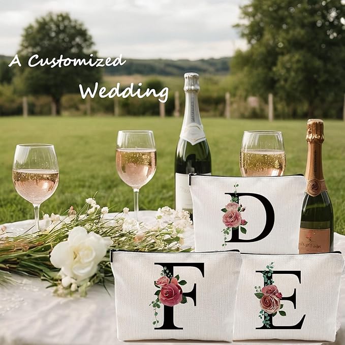 Comanro Initial A-Z Personalized Letter Makeup Bag, Monogrammed Bridesmaid Gifts/Presents Cosmetic Bag, Portable Stationery Storage Organizer Pouch, Friendship Love Travel Makeup Bags