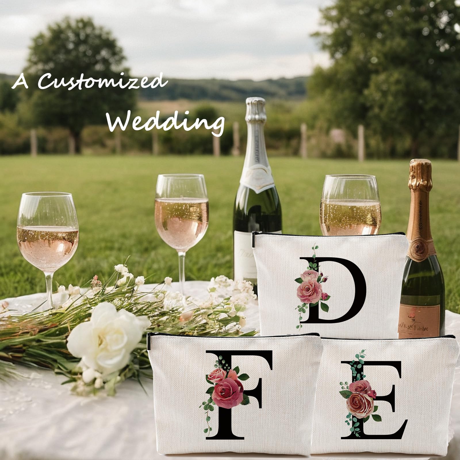 Comanro Initial A-Z Personalized Letter Makeup Bag, Monogrammed Bridesmaid Gifts/Presents Cosmetic Bag, Portable Stationery Storage Organizer Pouch, Friendship Love Travel Makeup Bags