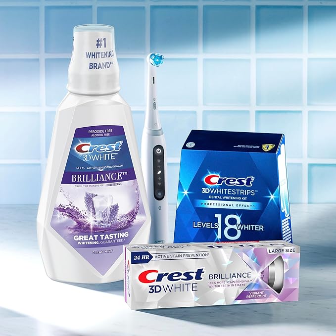 Crest 3D White Mouthwash, Teeth Whitening for Adults, 1L, 2 Pack, Alcohol Free Mouth Rinse, Breath Freshener, Antibacterial, Antiseptic, Bad Breath Treatment, Peroxide Free, Clean Mint