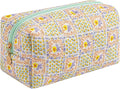 HHQQWZ Makeup Bag Travel Cosmetic Bag for Women Girls, Zipper Make Up Pouch, Floral Flowers Toiletry Organizer Makeup, Portable Storage Bag, Cosmetic Travel Cloth Bag (Green Checkered Floral)