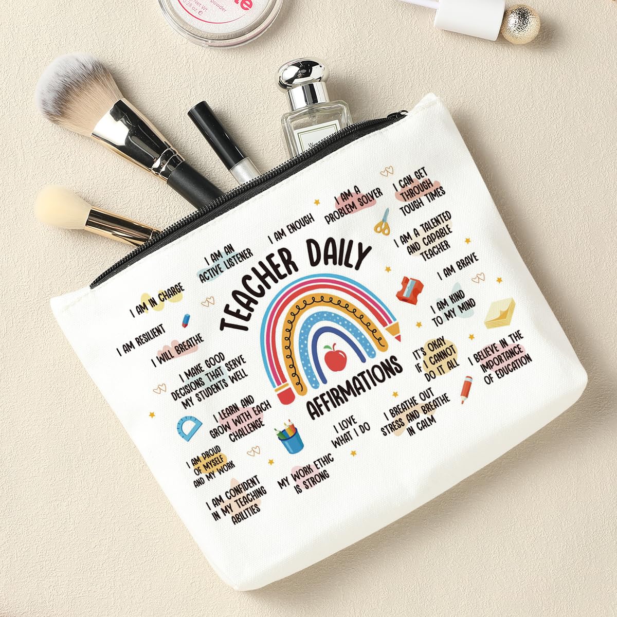 Rainbow Makeup Bag - Teacher & Mentor Gifts, Mental Health & Inspirational Gifts for Women, Positive Affirmations