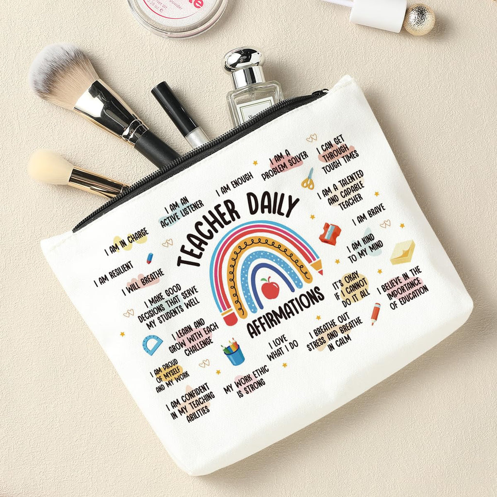 Rainbow Makeup Bag - Teacher & Mentor Gifts, Mental Health & Inspirational Gifts for Women, Positive Affirmations