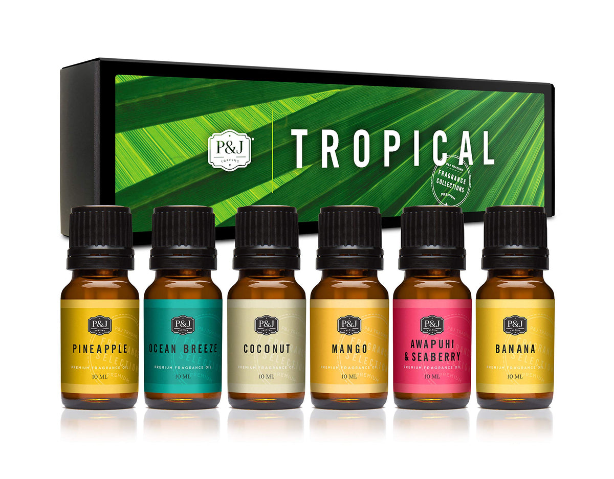 P&J Fragrance Oil Favorites Set | Fresh Cotton, Amber, Leather, Strawberry Shortcake, Lilac, Vanilla for Candle Making, Soap Making Supplies, Diffuser Oils Scents