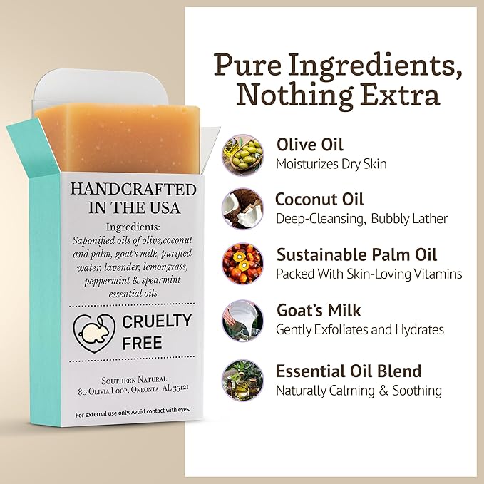 Southern Natural Goat Milk Soap Bar Essential Oil Blend, 3 Pack, Dry Skin