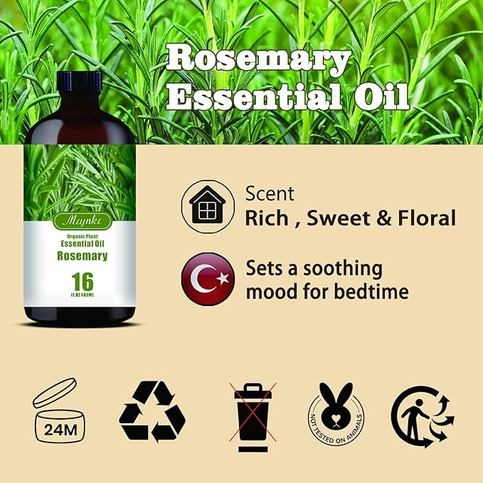 MLYNKL Rosemary Essential Oil,for Diffuser,16oz+Roll-On 0.33oz