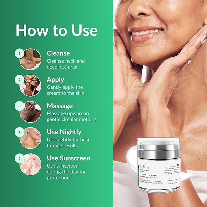 Nasola Neck Firming Cream for Tightening & Lifting Saggy Skin with Retinol, Collagen, Hyaluronic Acid, Peptides & Jojoba Oil – Anti-Aging Neck & Décolleté Cream for Women & Men, 1.85 Fl Oz