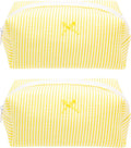 Cozy Makeup Bag for Women,Zipper Cosmetic Pouch,Stripe Yellow,2 Pack