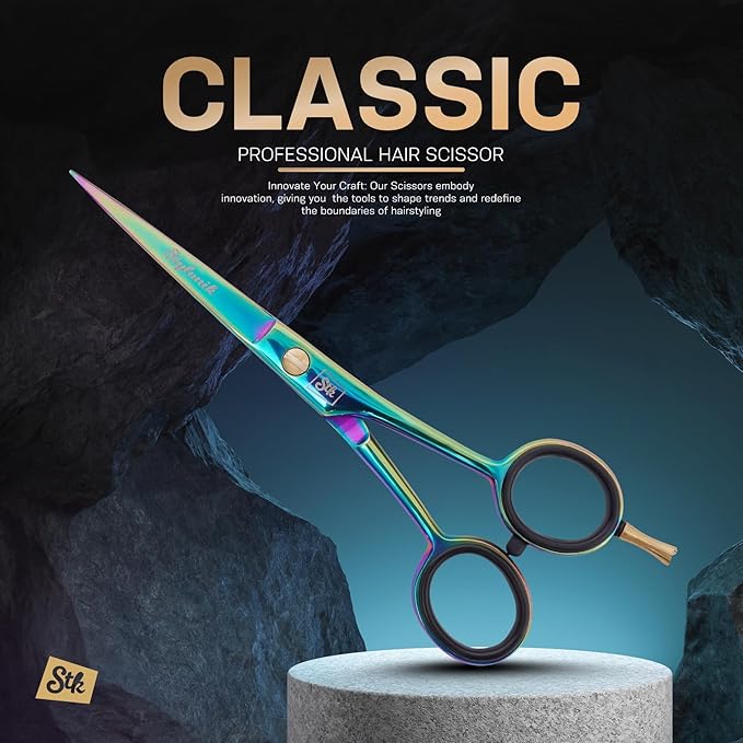 Stylonik Hair Cutting Scissors-Professional Hairdressing Scissors for Women,Men,Hair Stylists,Salon,Barber- 6.5-Inch Stainless Steel Hair Scissors with Finger Rest (Classic Scissor Multi Titanium)