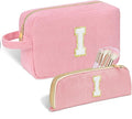 Sernaxi Personalized Initial Makeup Bag Trendy Stuff Corduroy Cosmetic Bag Travel Toiletry Bag, Valentine’s Day Gift Makeup Organizer Case & Makeup Pouch for Women teen Girls Mom Girlfriend Wife