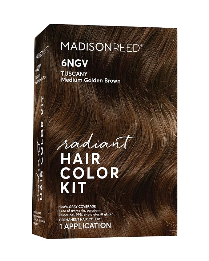 Madison Reed Radiant Hair Color Kit - 6NGV Medium Golden Brown (Tuscany Brown), Salon-Quality Permanent Hair Dye, Superior Gray Coverage & Dimensional Color | PPD-Free & Ammonia-Free, 1 Pack