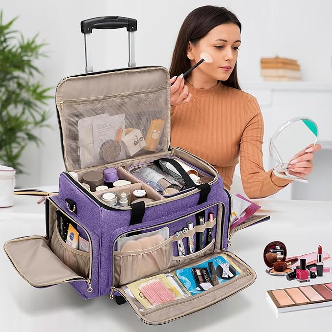 LUXJA Rolling Makeup Case with 3 Removable Makeup Bags and 1 Brush Holder