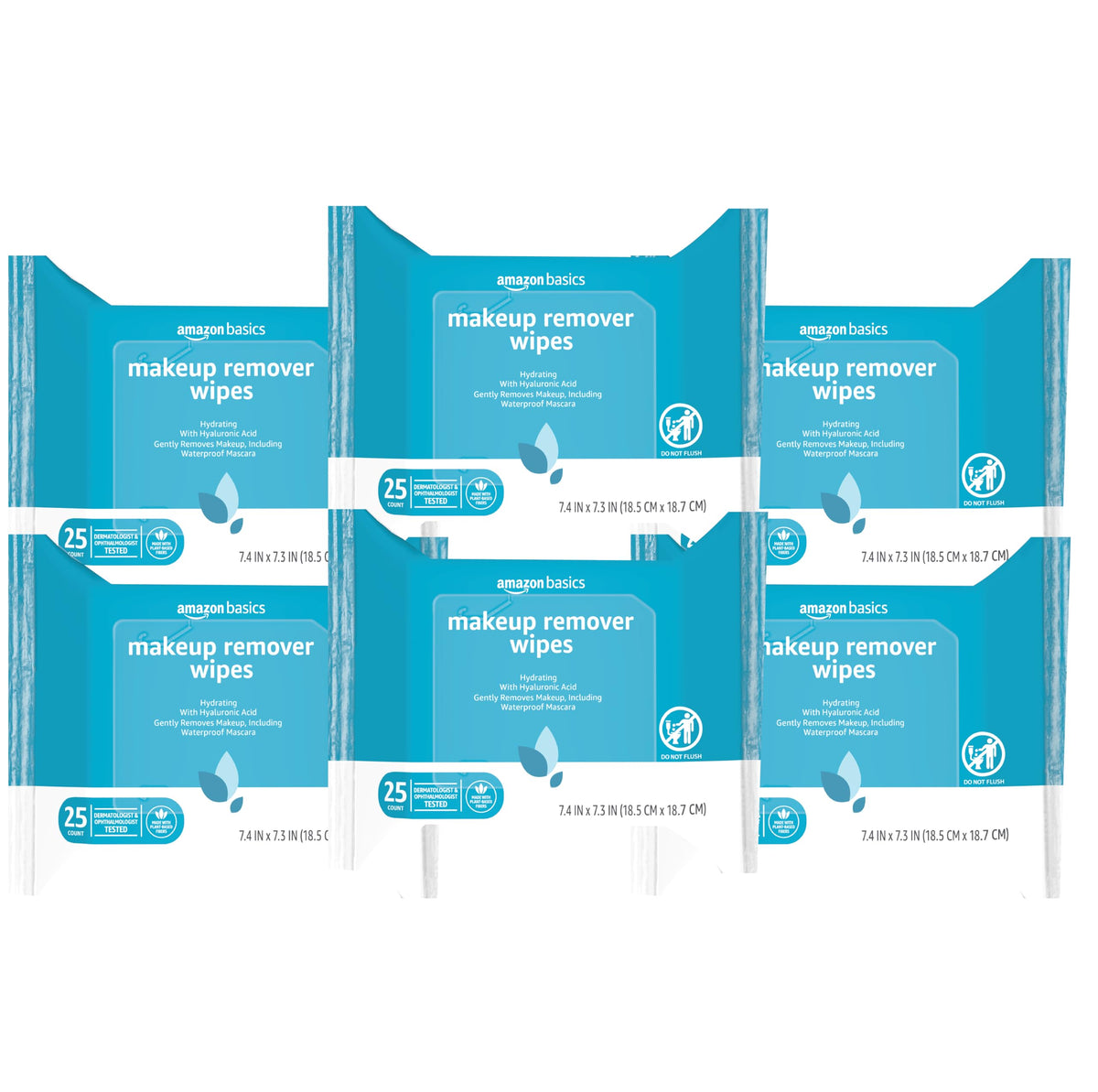 Makeup Remover Wipes, Hydrating Facial Cleansing, Hyaluronic Acid, Dermatologist Tested, Plant Based, Alcohol-Free, Removes Waterproof Mascara, 25 Count, 2-Pack