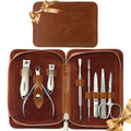FAMILIFE Manicure Set, Nail Clippers Pedicure Tool, 8 pcs Stainless Steel Manicure Kit Professional Grooming Tool, Nail Kit with Portable Brown Leather Travel Case Luxury Gifts for Men Women