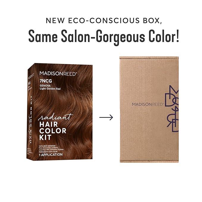 Madison Reed Radiant Hair Color Kit - 7NCG Light Golden Copper (Genova Red), Permanent Hair Dye, Dimensional Gray Hair Blending | PPD-Free & Ammonia-Free, 2 Pack