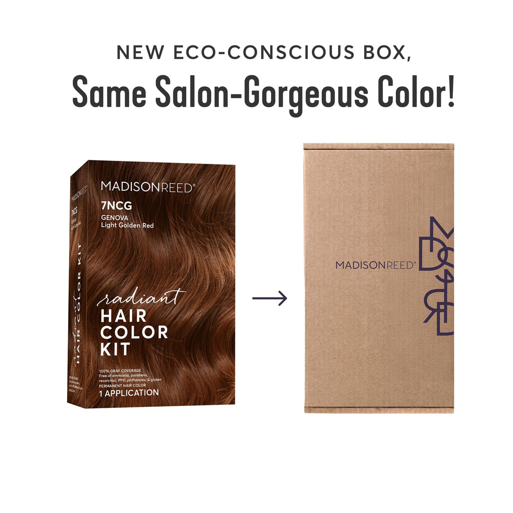 Madison Reed Radiant Hair Color Kit - 7NCG Light Golden Copper (Genova Red), Salon-Quality Permanent Hair Dye, Superior Gray Coverage & Dimensional Color | PPD-Free & Ammonia-Free, 1 Pack